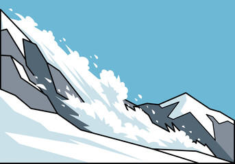 Snow slides down a mountain slope in an avalanche.
