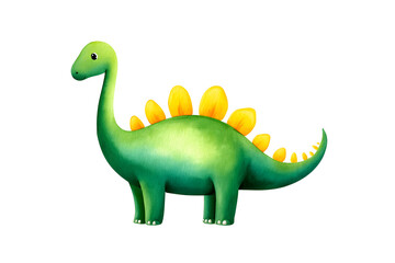 Fototapeta premium Cute green dinosaur toy with yellow spikes, isolated on white background, perfect for children’s play.