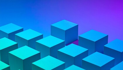Abstract Blue Cubes Arranged on a Gradient Background with Soft Lighting