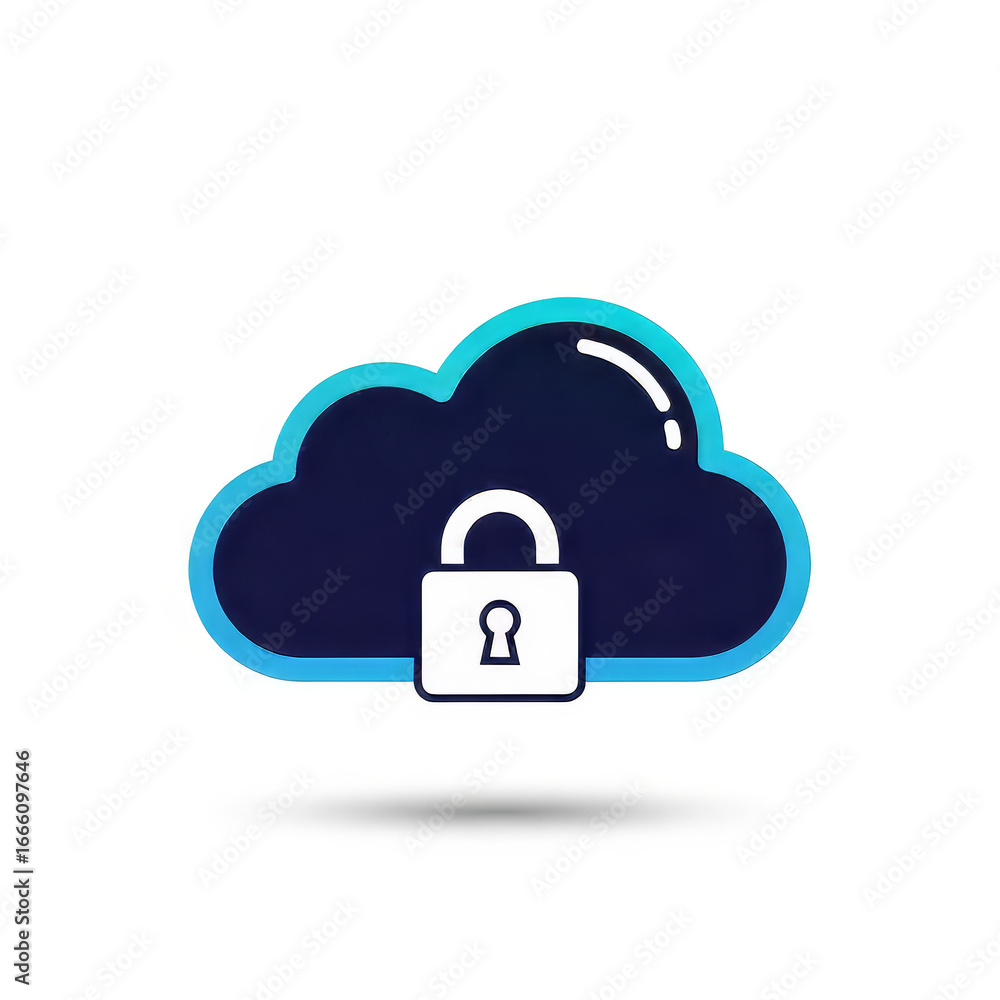 Poster cloud with padlock symbolizing security and concept of cybersecurity