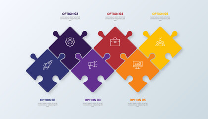 6-piece jigsaw infographic template with business icons
