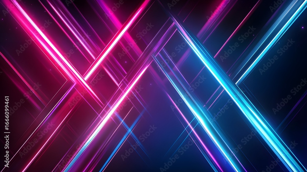 Poster intersecting neon lines of vibrant pink and blue light create a dynamic and futuristic abstract desi