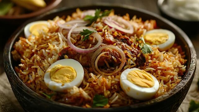 traditional indian biryani hyderabadi cuisine close-up video
