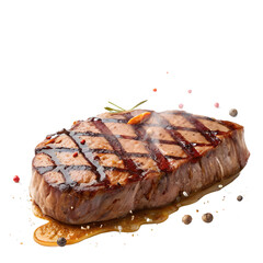 Grilled steak with rosemary and pepper isolated on transparent background