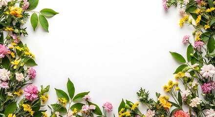 Fototapeta premium Colorful Floral Frame on White Background.