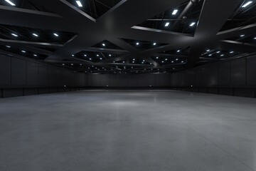 Empty hall exhibition centre.The backdrop for exhibition stands, booth,market,trade show.Conversation for activity,meeting.Arena for entertainment,event,sports.Indoor  for Factory,showroom.3d render.