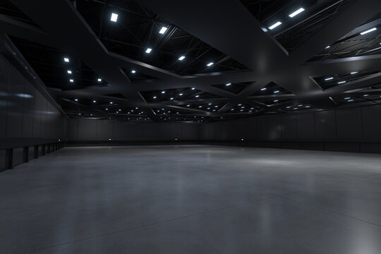 Empty hall exhibition centre.The backdrop for exhibition stands, booth,market,trade show.Conversation for activity,meeting.Arena for entertainment,event,sports.Indoor  for Factory,showroom.3d render.