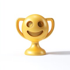 Golden Trophy Shaped Like Smiling Emoji Face on Reflective Base Representing Digital Achievement