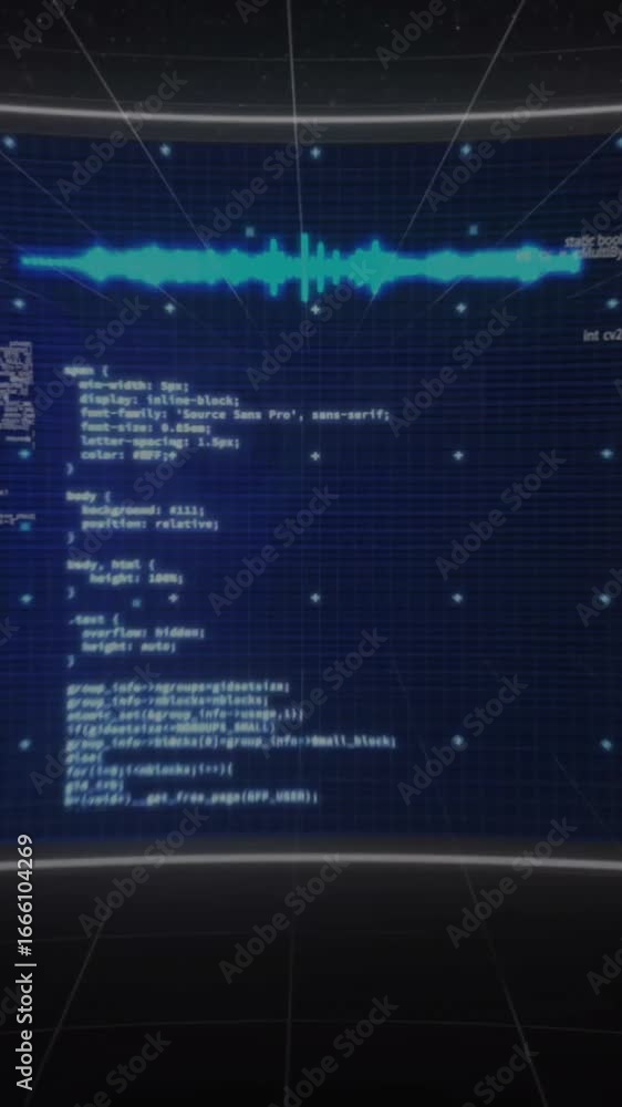 Poster animation of data processing and scope scanning over black background