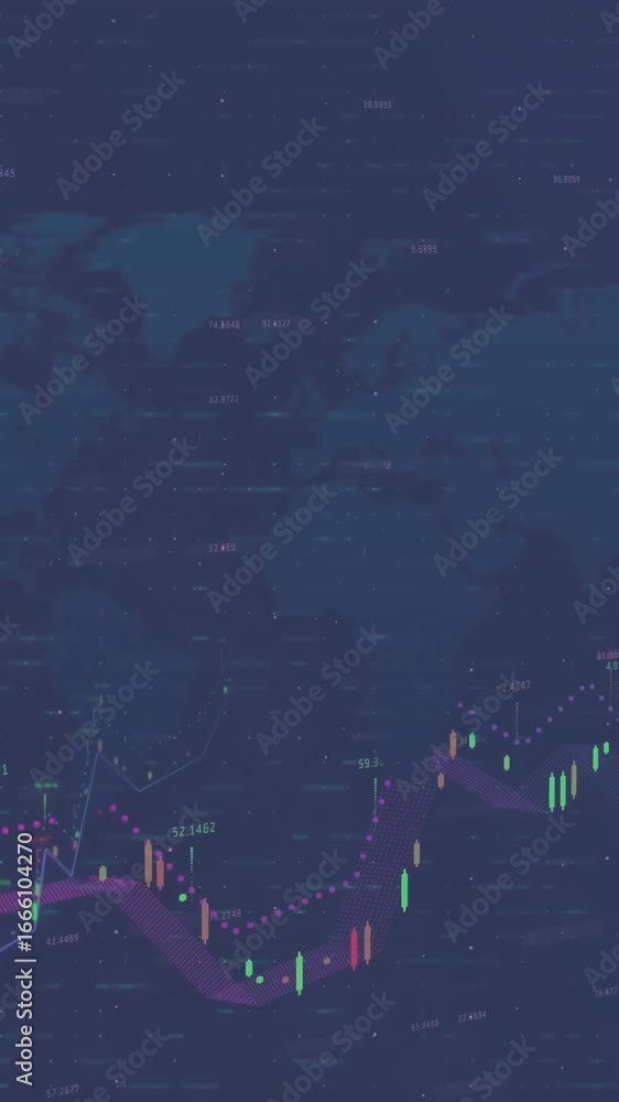 Poster animation of data processing and diagram over world map