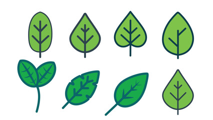 Minimal Green Leaf Vector Set, Nature Plant Line Icon, Flat Botanical EPS Collection