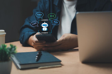 AI agent chat service and customer support. Artificial intelligence helping and assisting customer....