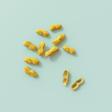 3d rendering of peanuts in shell with one separated symbolizing individuality