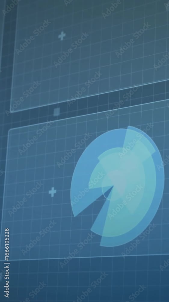 Poster animation of data processing and scope scanning over blue background