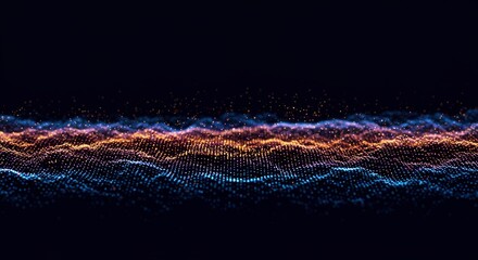 A dynamic and modern abstract background visualizing complex data as a beautiful, flowing landscape. This image is perfect for representing financial analytics, technological progress