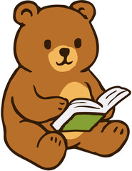 Cute Bear Reading Book Cartoon Vector