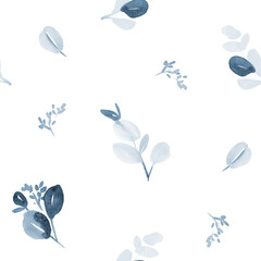 Frosted Watercolor Eucalyptus Leaf Pattern in Dusty Blue and Sage
