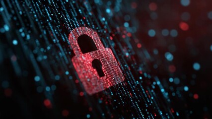 A digital padlock symbol formed from glowing data streams against a dark background. - Powered by Adobe