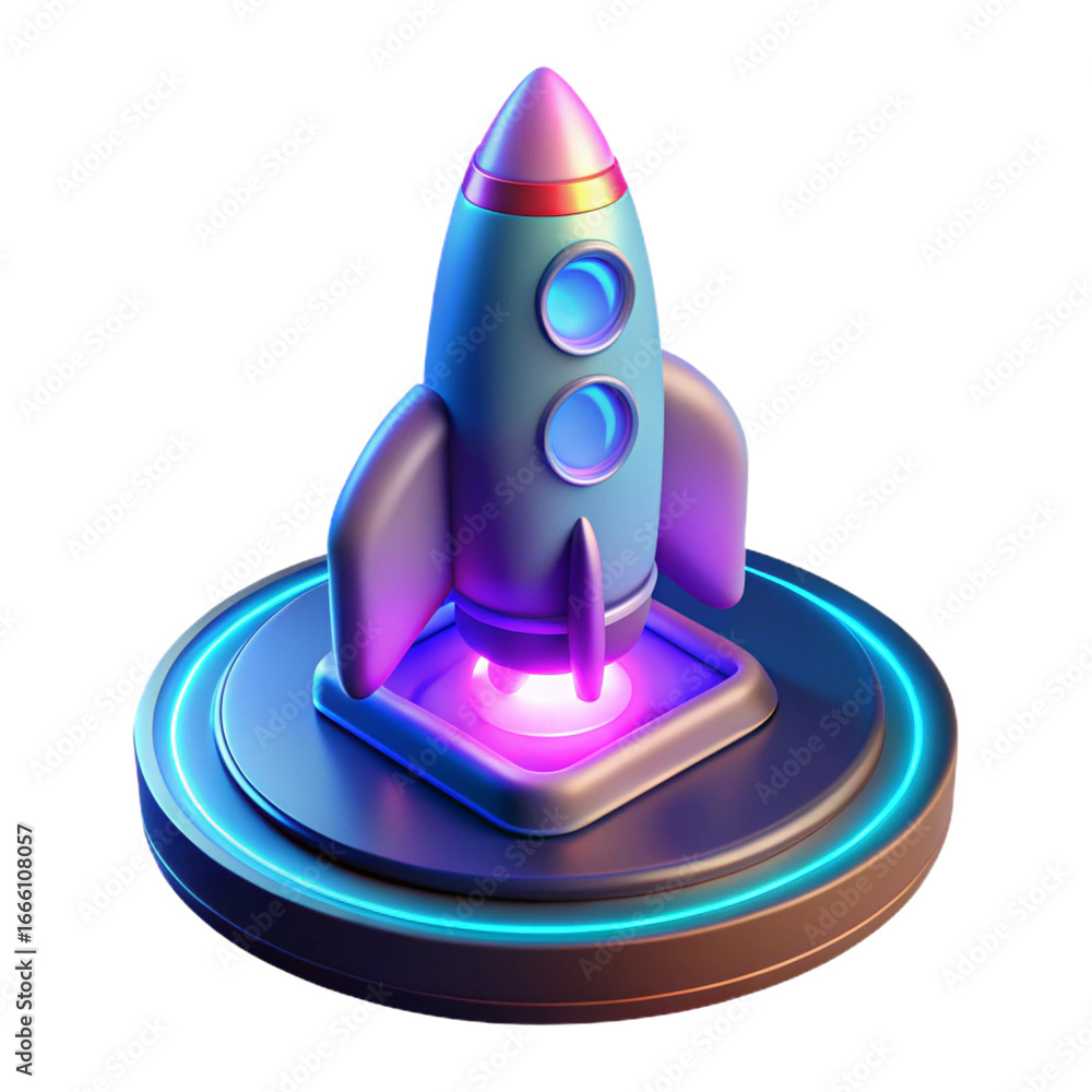Poster 3d render of a rocket ship on a launch platform isolated on transparent background