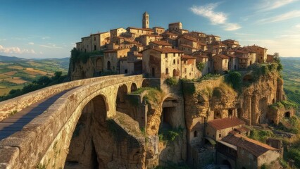 Fototapeta premium Medieval village nestled on a clifftop