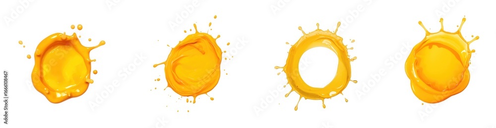 Poster dynamic yellow liquid splashes isolated on transparent background, showcasing abstract motion, vibra