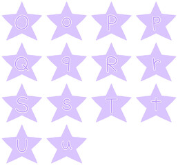 Pastel Purple Star Alphabet O–U — Uppercase & Lowercase Hand-Drawn Outline Letters, Isolated PNG Clipart Set