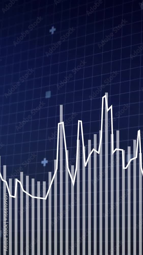 Poster animation of financial data processing on scope over blue background