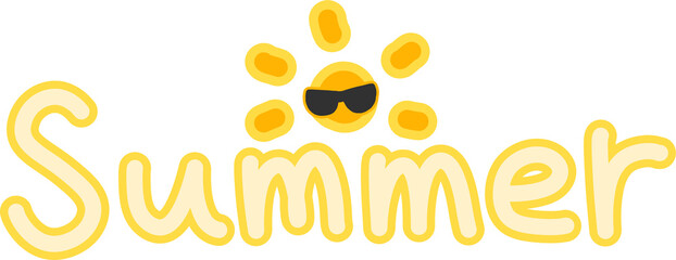 Summer lettering with smiling sun in sunglasses – yellow fun typography for vacation designs