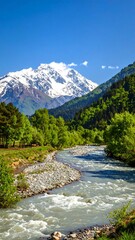 Mountain river scenery in springtime