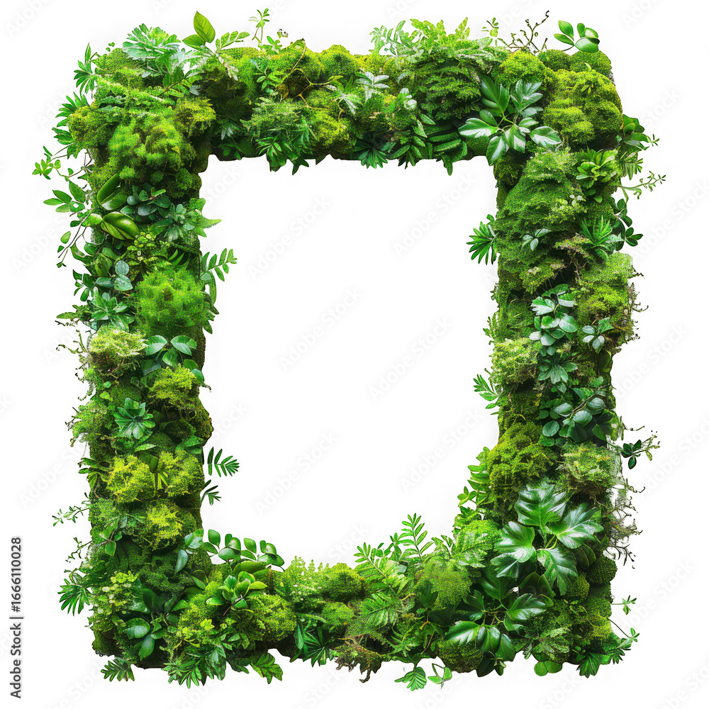 Poster a green moss frame isolated on transparent background, perfect for adding your own text or image to 