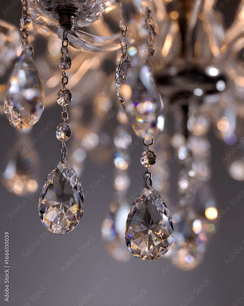 Poster elegant chandelier adorned with sparkling crystal droplets reflecting light in a sophisticated setti