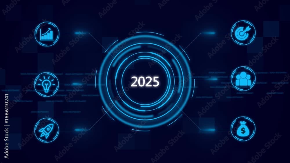 Poster futuristic user interface with the year 2025. business technology virtual screen background. perform
