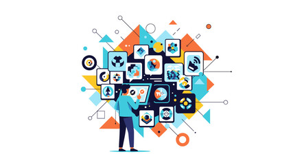 Diverse team collaborates, pulling rope together towards bright lightbulb idea.