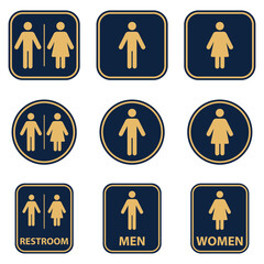 Bathroom signs set, different styles of toilet symbols for public restrooms