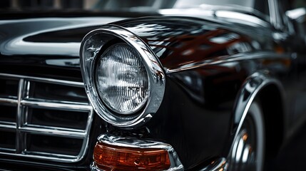 Classic vintage car parked on a city street, showcasing its elegant design and shiny chrome details