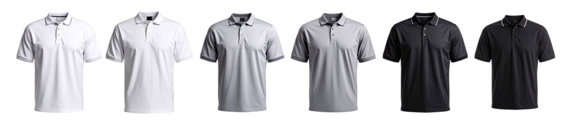 Front view of three polo shirts isolated on transparent background