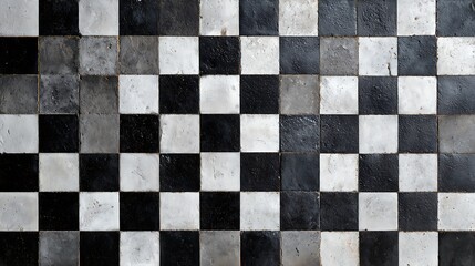 Obraz premium overhead view of black and white checkerboard pattern.
