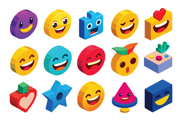 Obraz premium Diverse Set of 3D Isometric Emojis and Symbols on White Background smile happy