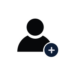 Vector illustration of an add male user icon, showing a person silhouette with a plus sign. Ideal for representing new user, account