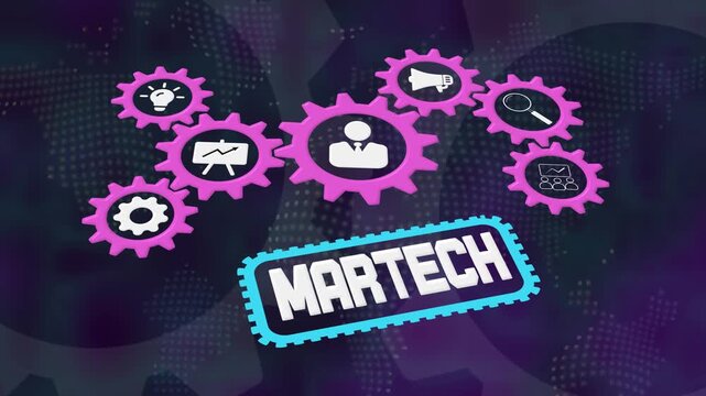 Martech marketing technology strategy on a virtual digital interface, business innovation, technology integration, internet and network solutions, 4k video animation