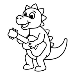 Adorable Cartoon Dinosaur Playing Acoustic Guitar; Childlike, Happy Illustration