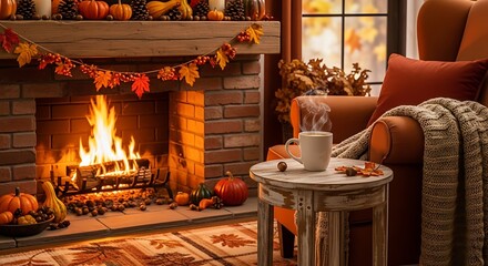 Autumn Living Room with Fireplace.