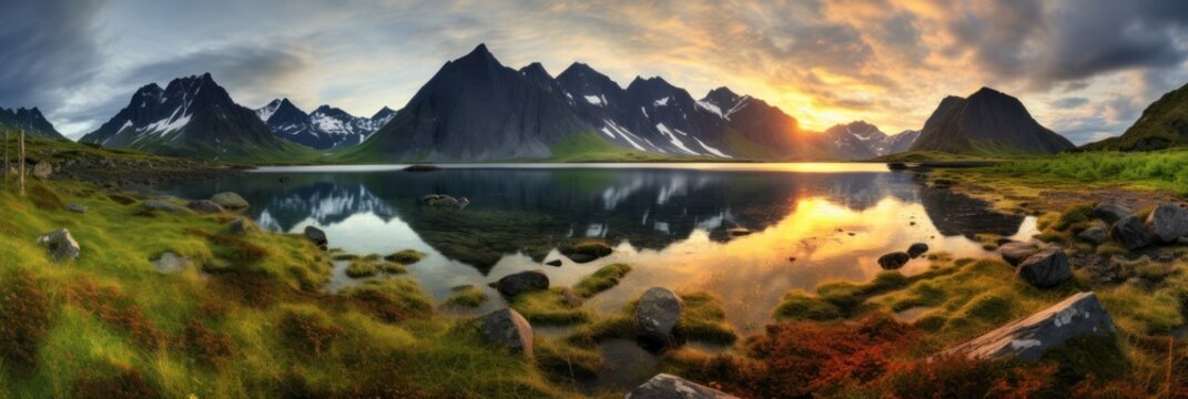 Lake and hoven mountain landscape panoramic outdoors.