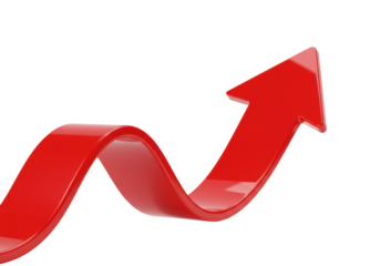 Sleek, glossy 3D red arrow with smooth curves, isolated on a pristine transparent studio background with soft high-key lighting, dynamic diagonal path concept of strategic progress and growth