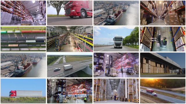 Freight transportation. Freight Move Logistics. The concept of transport and warehouse logistics opener. Cargo transportation, industrial logistics, transport logistic company. Multiscreen 