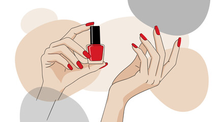 Elegant hands present vibrant red nail polish for a manicure makeover at the salon