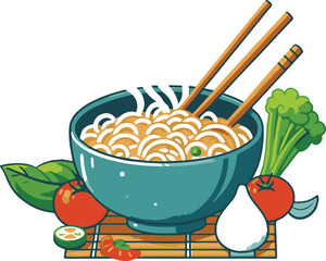 Hot ramen noodle illustration design