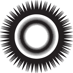 Bold abstract black and white radial design element with dynamic spiky sunburst pattern for modern artwork