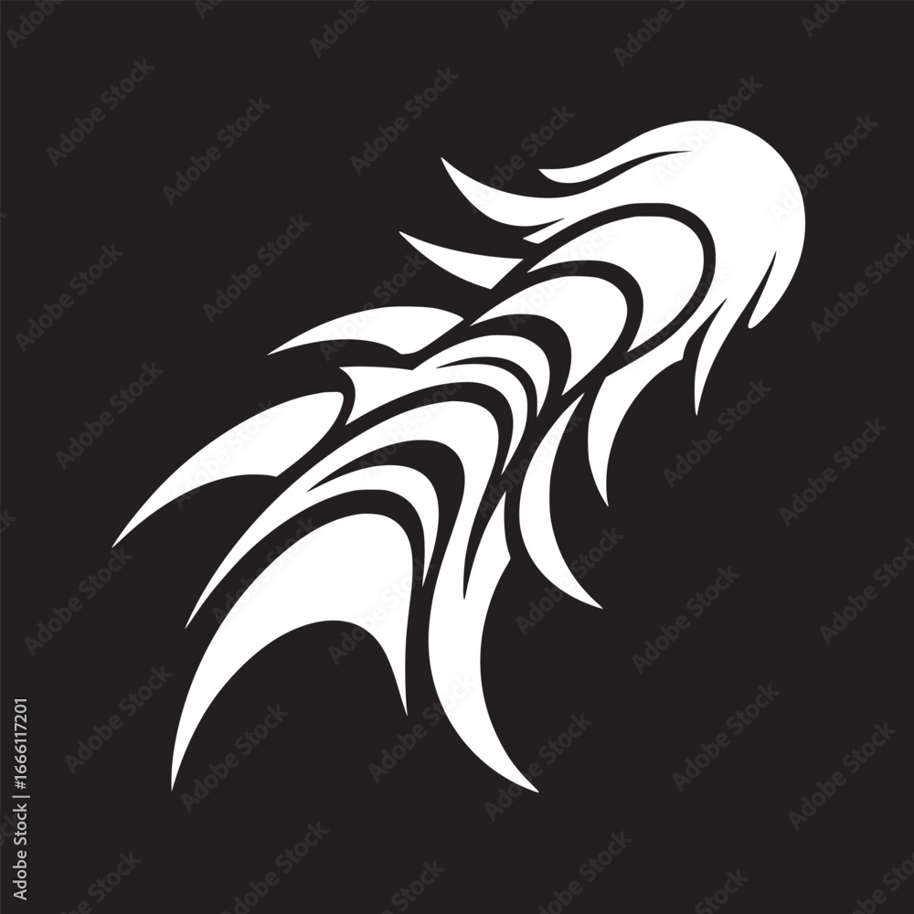 Poster Dynamic abstract white shape on black background flowing with energy in a modern artistic style