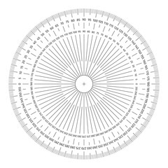 Protractor ruler on transparent background. Protractor for drafting, degree measuring, and tilt angle meter tool. Protractor ruler with 360 degrees. Vector